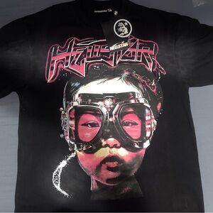 HeliStar Men’s Black Graphic Tee with Pink Accents